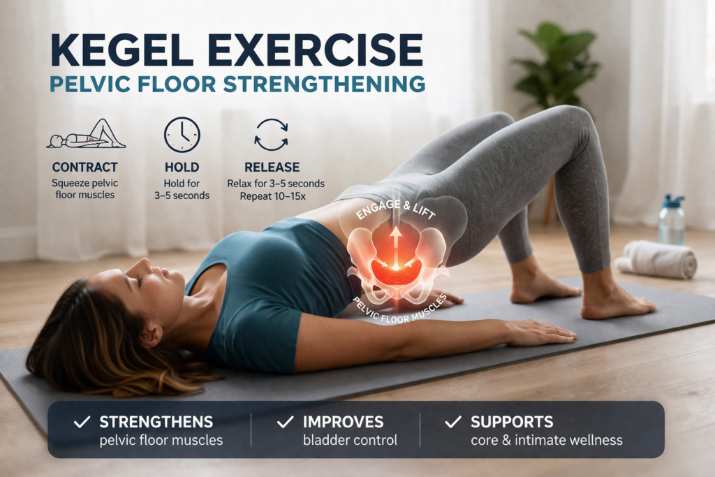 woman doing kegel exercise pelvic floor strengthening